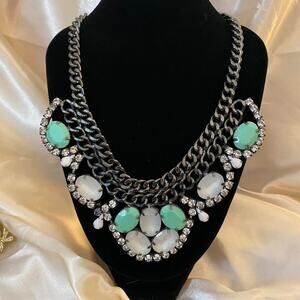 Silver and green statement necklace